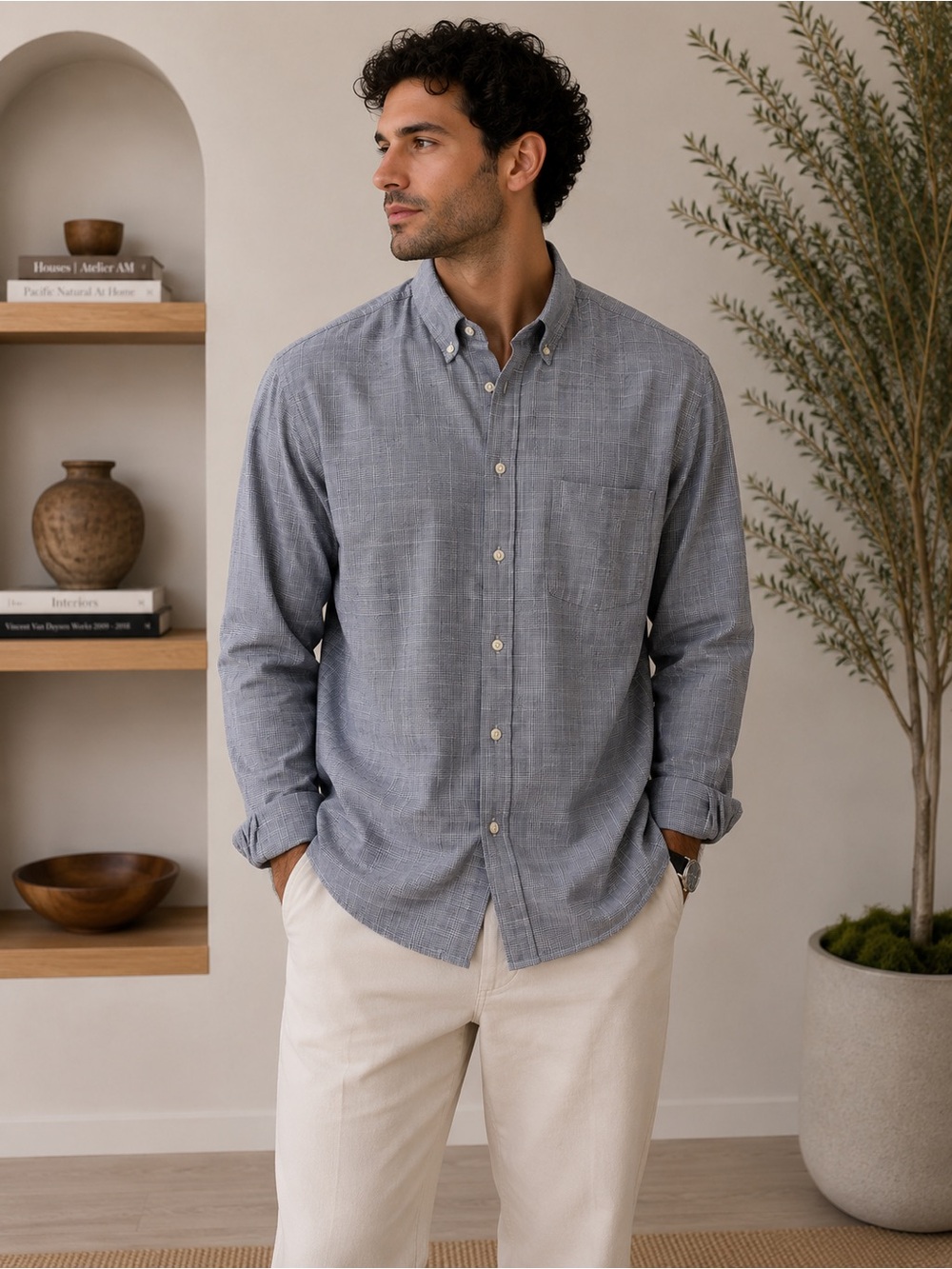 Burberry Gray Blue Plaid Button-Down Shirt